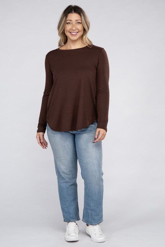 Zenana Clothing Plus Size Cotton Crew Neck Long Sleeve T-Shirt Top