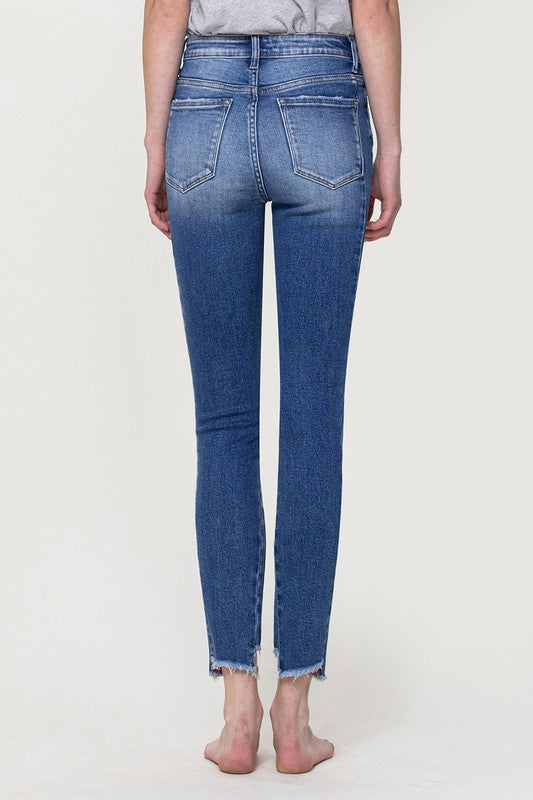 Vervet by Flying Monkey High Rise Ankle Skinny with Uneven Hem Detail Jeans