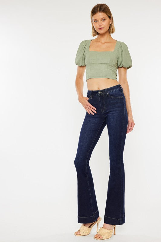 Kan Can High Rise Dark Wash Flare Jeans - KC7124D