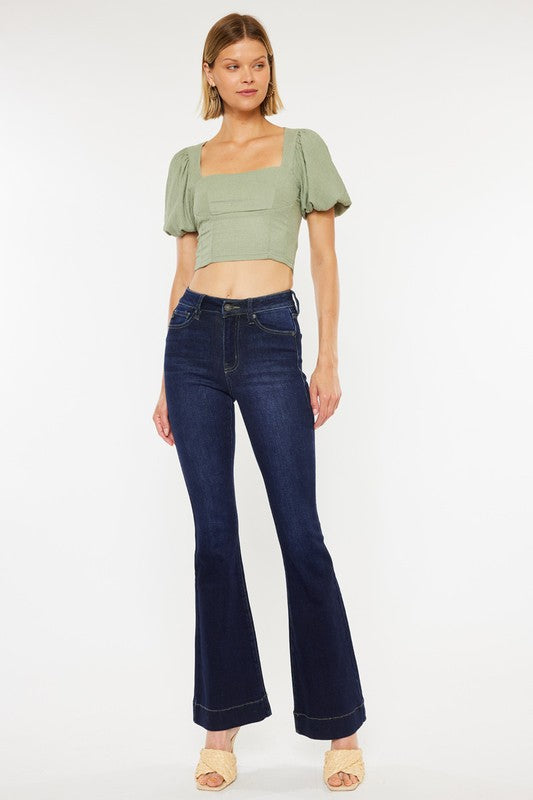 Kan Can High Rise Dark Wash Flare Jeans - KC7124D