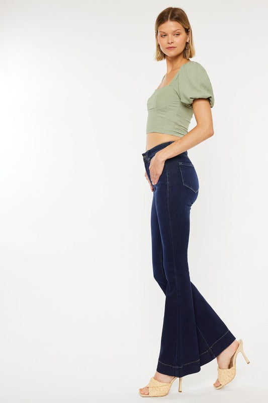 Kan Can High Rise Dark Wash Flare Jeans - KC7124D