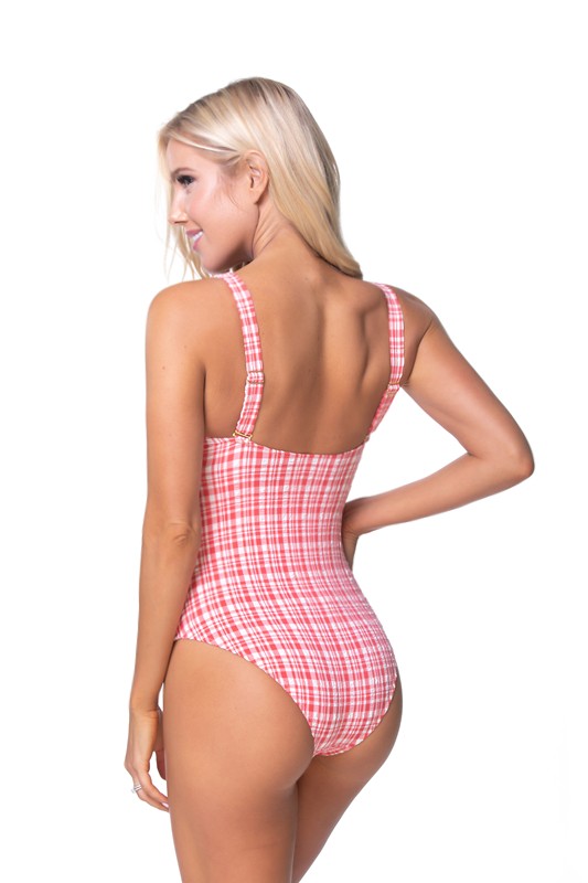 Textured Plaid Cutout One Piece Swimsuit