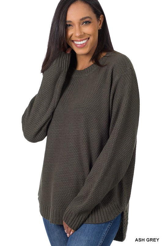 Zenana Clothing Hi-Low Long Sleeve Round Neck Sweater – Blueberi Boutique