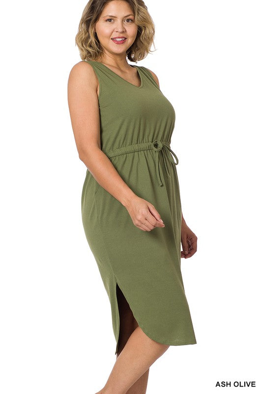 Zenna Clothing Plus Drawstring Waist Curved Hem Dress