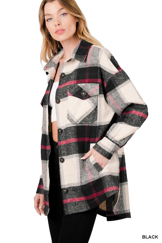 Zenana Clothing Oversized Long Sleeve Yarn Dyed Plaid Shacket