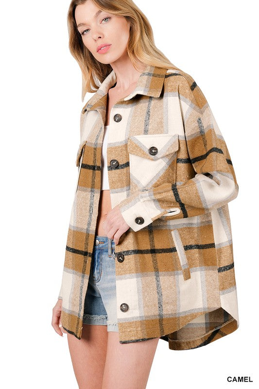 Zenana Clothing Oversized Long Sleeve Yarn Dyed Plaid Shacket