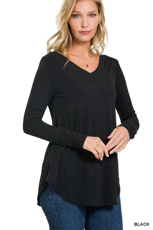 Zenana Outfitters Women's Basic V-Neck Long Sleeve  
