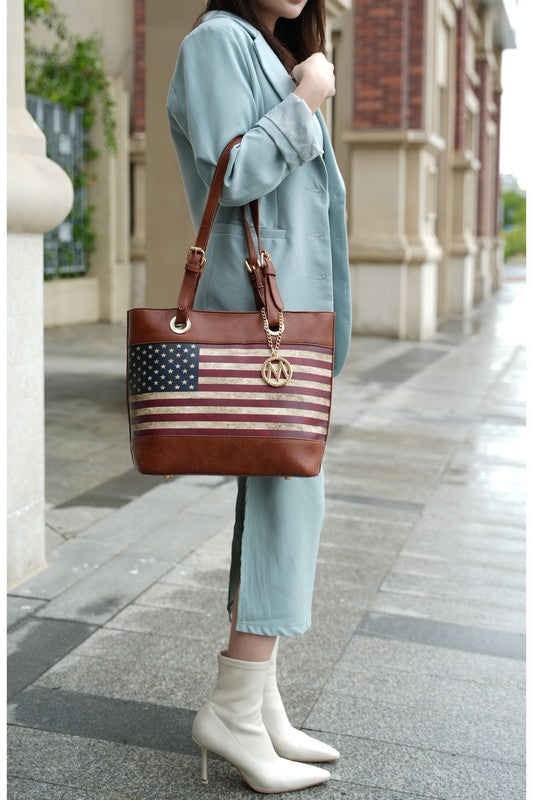 MKF Collection Vera American Flag Pattern Tote Bag by Mia k