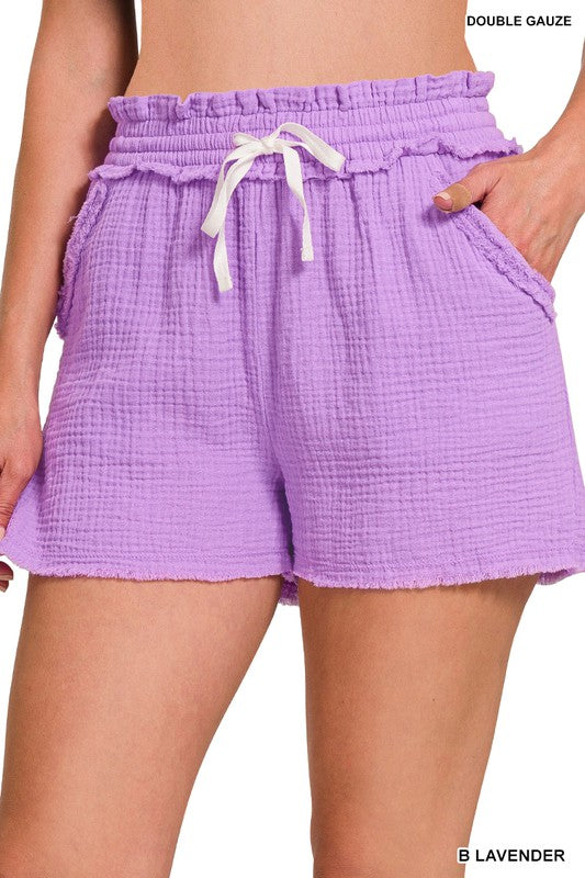 Zenana Brand Double Elastic band Drawstring Waist Shorts