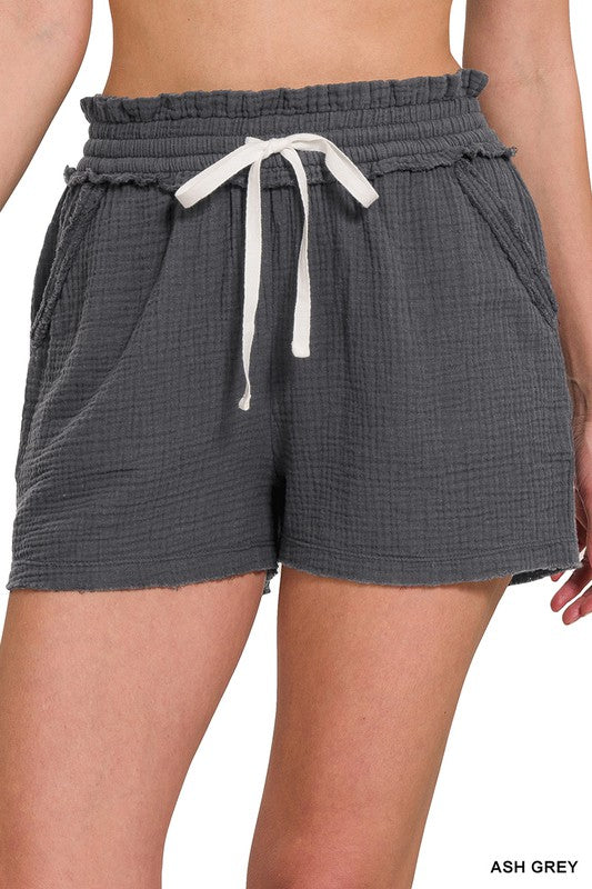 Zenana Brand Double Elastic band Drawstring Waist Shorts