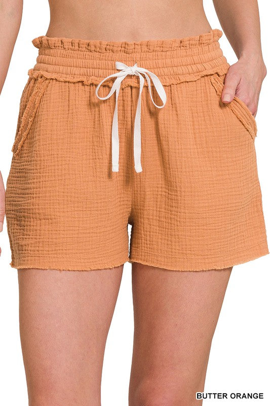 Zenana Brand Double Elastic band Drawstring Waist Shorts