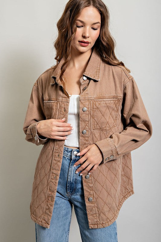Quilted Long Sleeve  Button Down Jacket