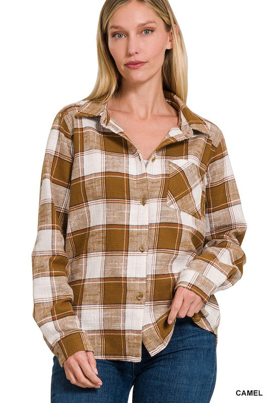 Zenana Clothing Cotton Plaid Shacket With Front Pocket – Blueberi Boutique