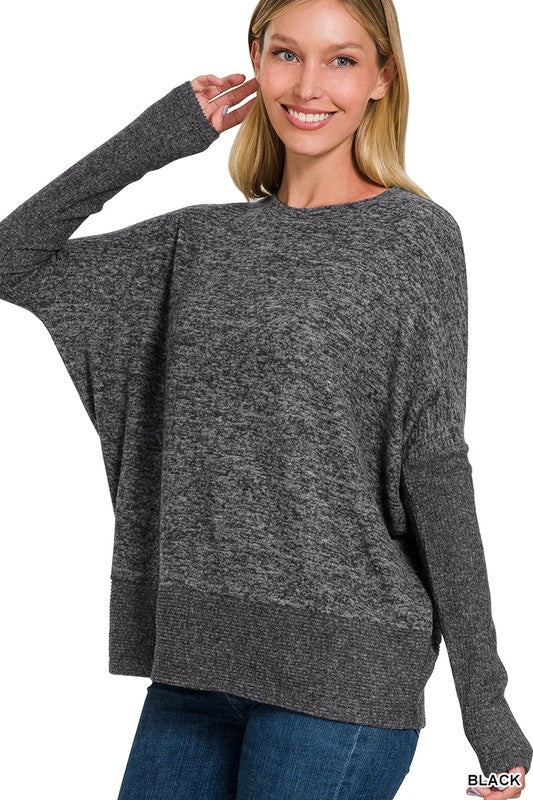 Zenana Clothing Melange Hi-Low Hem Round Neck Sweater – Blueberi Boutique