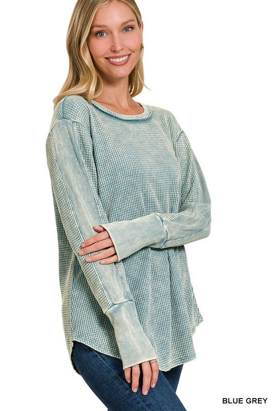 Zenana Clothing Plus Size Washed Baby Waffle Oversized Long Sleeve Top –  Blueberi Boutique