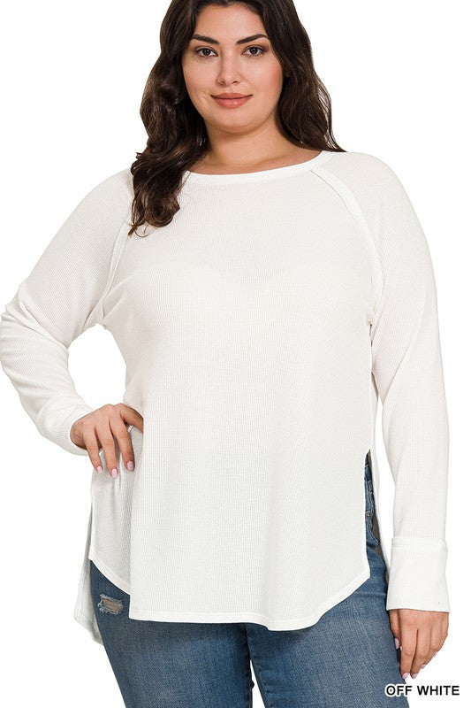 Zenana Plus Size Melange Baby Waffle Long Sleeve Top