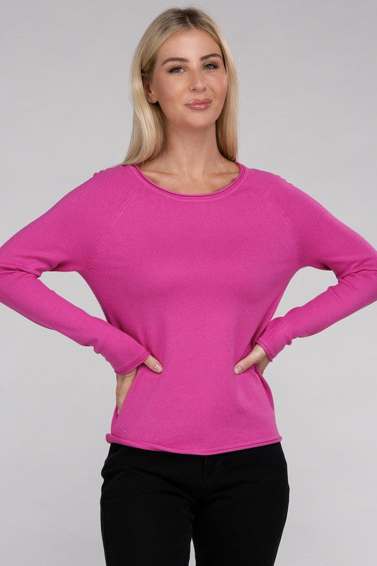 Viscose Round Neck Long Sleeve Basic Sweater
