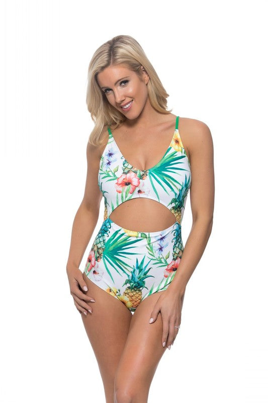 Pineapple cutout one piece swimsuit