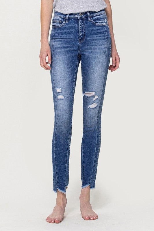 Vervet by Flying Monkey High Rise Ankle Skinny with Uneven Hem Detail Jeans