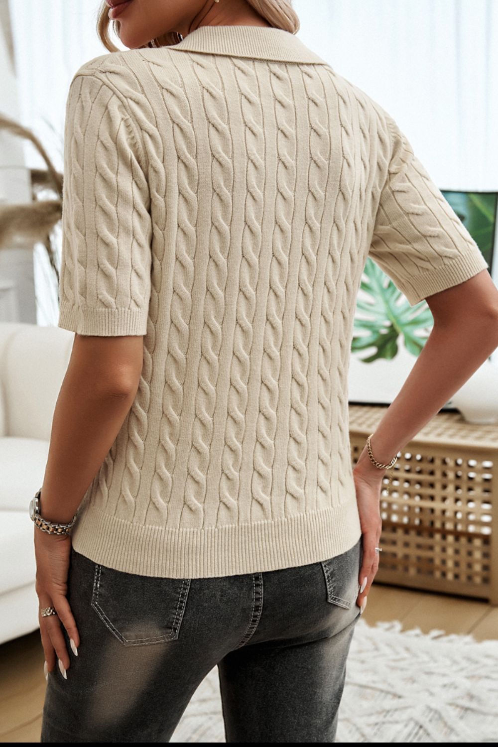 Cable-Knit Short Sleeve Sweater