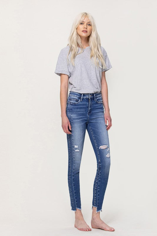 Vervet by Flying Monkey High Rise Ankle Skinny with Uneven Hem Detail Jeans