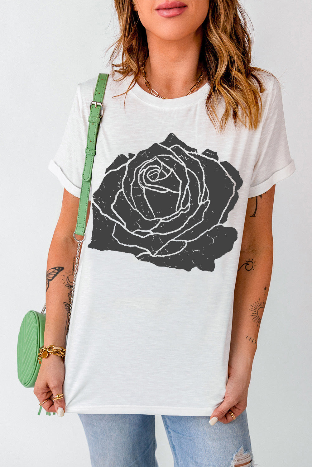 Rose Graphic Round Neck Short Sleeve T-Shirt