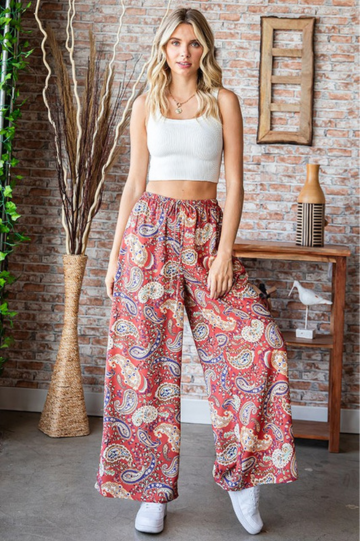 Paisley Print Straight Woven Palazzo Pants