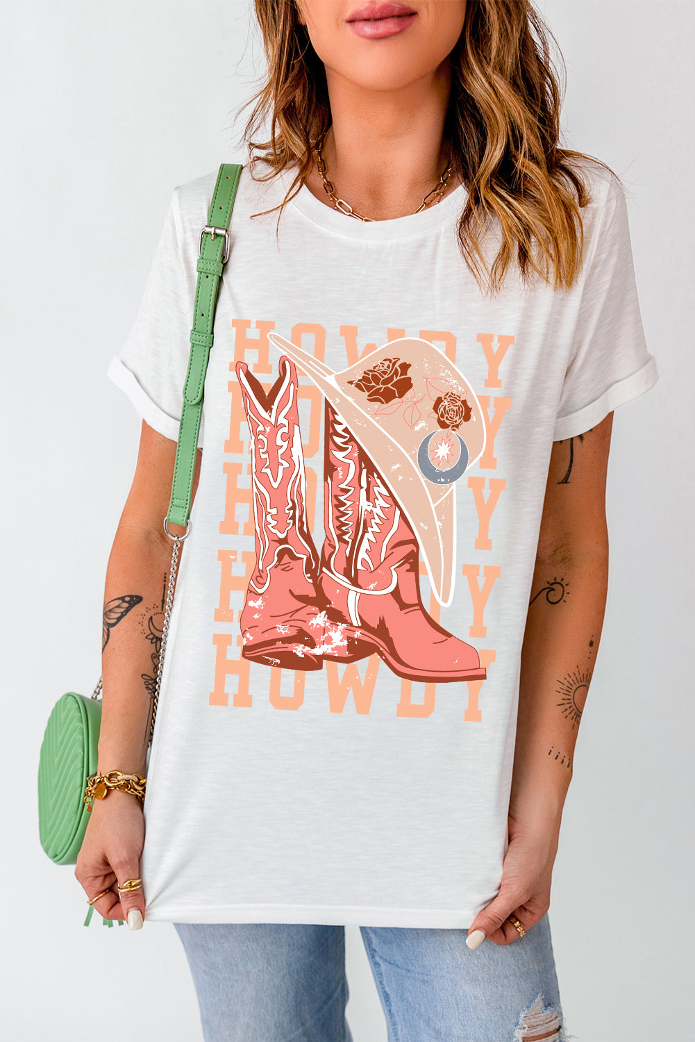 Graphic Howdy Boots Round Neck Short Sleeve T-Shirt