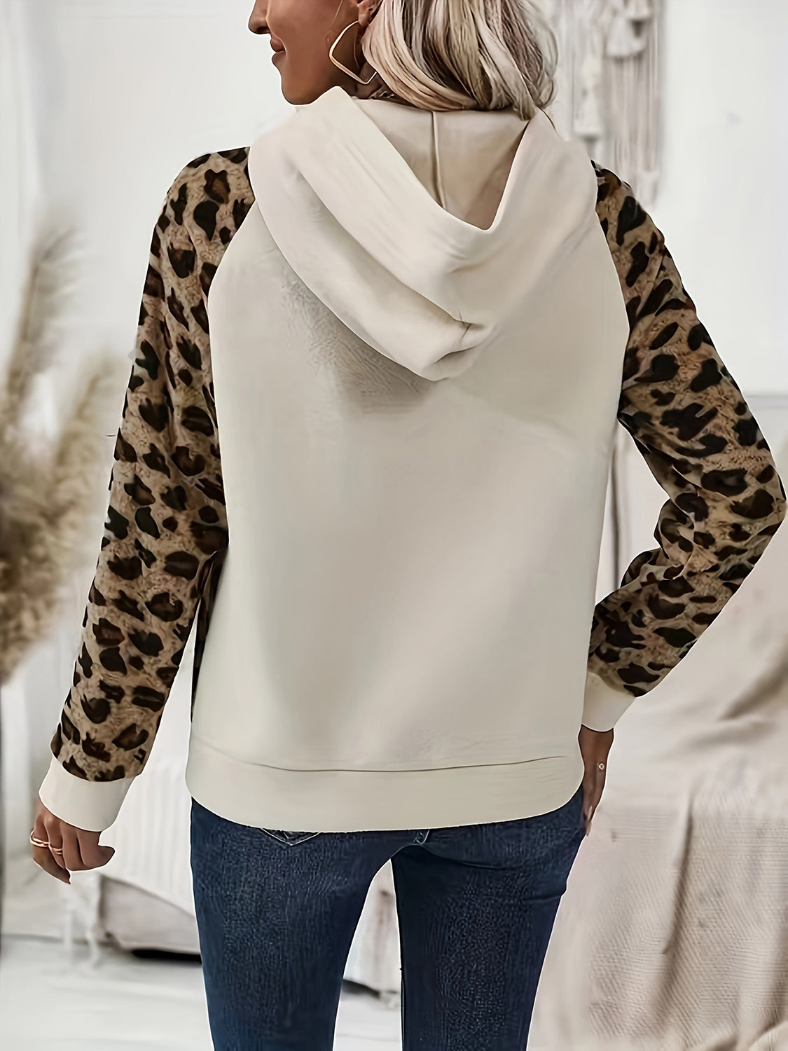 Leopard Half Button Long Sleeve Hoodie