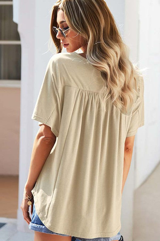 Casual Loose Short Sleeve Top with Front Buttons