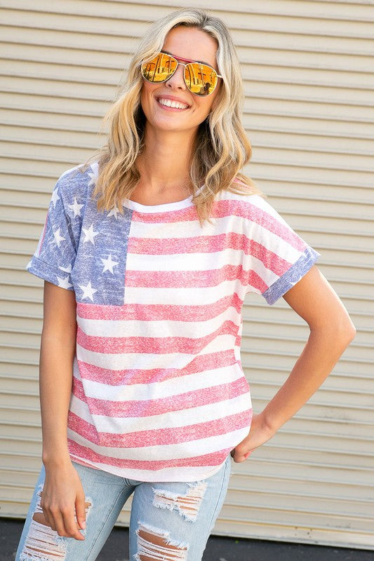 Women's American Flag Striped Tee Shirt Top in Pastel Colors