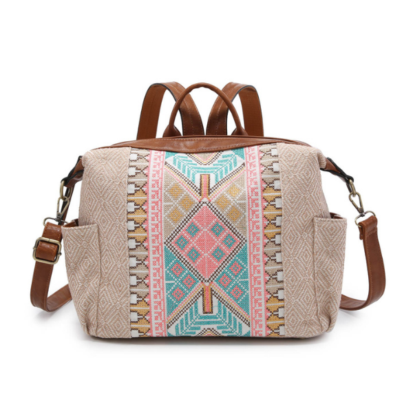Lexie Convertible Aztec Style Backpack with Vegan Leather Accents and Straps Jen & Co